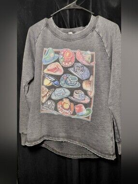 Women's Grey Sweatshirt with Colorful Hat Graphic